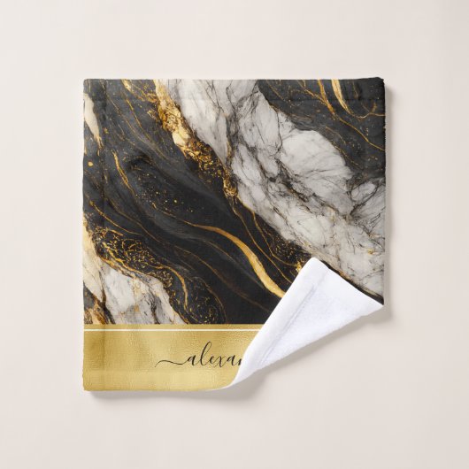 Black Grey White Gold Marble Luxury Modern Bad Handdoek (Wasdoekje)