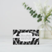 Black Grey & White Hair Salon Tools Visitekaartje (Staand voorkant)