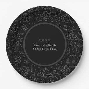Black Grey & White Halloween Matching Wedding Papieren Bordje