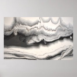 Black Grey White Horizontal Abstract Fluid Art Poster