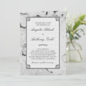 Black Grey White Marble Mardruged Wedding Invitati Kaart (Staand voorkant)