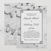 Black Grey White Marble Mardruged Wedding Invitati Kaart (Voorkant / Achterkant)