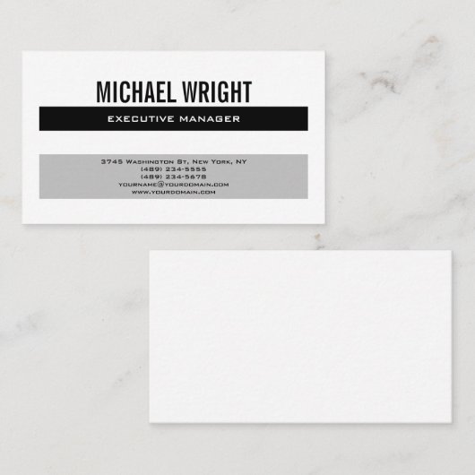 Black Grey White Modern Plain Simple Minimalist Visitekaartje (Voorkant / Achterkant)