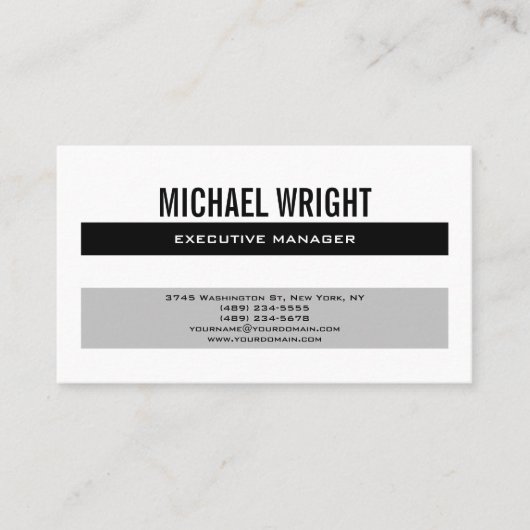 Black Grey White Modern Plain Simple Minimalist Visitekaartje (Voorkant)