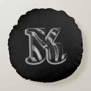 Black Grey White Monogram K Round Pillow Rond Kussen