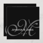 Black Grey White Monogram Names Wedding Invitation Kaart (Voorkant / Achterkant)