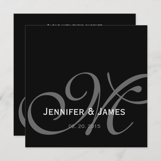 Black Grey White Monogram Names Wedding Invitation Kaart (Voorkant / Achterkant)
