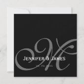 Black Grey White Monogram Names Wedding Invitation Kaart (Voorkant)