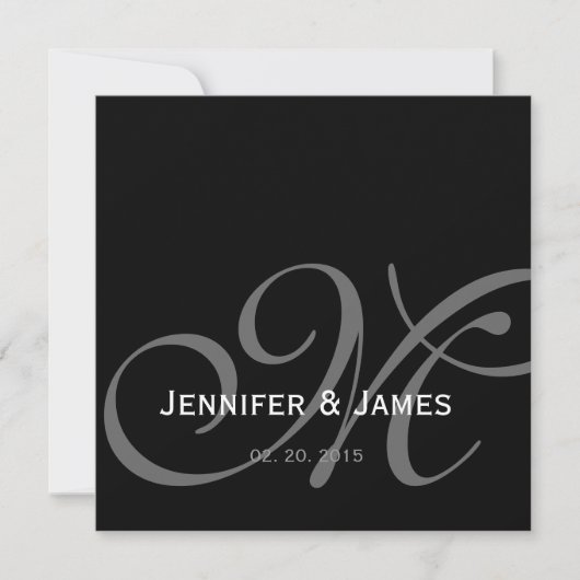 Black Grey White Monogram Names Wedding Invitation Kaart (Voorkant)