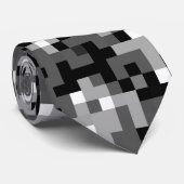 Black Grey White Pixel Pattern Stropdas (Opgerold)