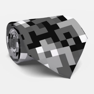 Black Grey White Pixel Pattern Stropdas