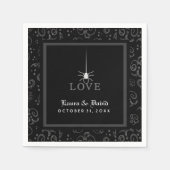 Black Grey & White Spider LOVE Halloween bruiloft Servetten (Voorkant)