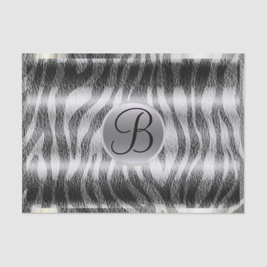 Black Grey Zebra Print Monogram Letter Initiaal Tissuepapier (Voorkant)