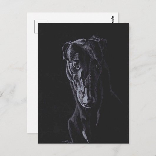 Black Greyhound Dog Art Briefkaart (Voorkant / Achterkant)