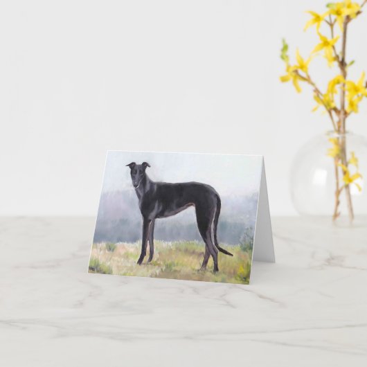 Black Greyhound Dog Art Note Kaart (Gele Bloem)