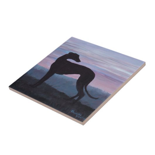 Black Greyhound Dog Art Silhouette Ceramic Tile Tegeltje (Zijkant)