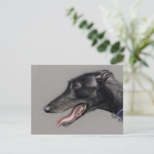 Black Greyhound Original Dog Art Briefkaart (Staand voorkant)