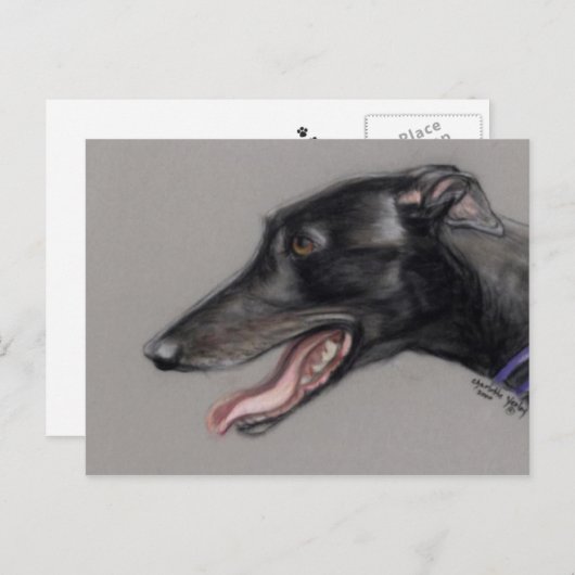 Black Greyhound Original Dog Art Briefkaart (Voorkant / Achterkant)