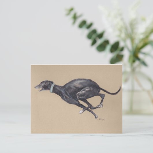 Black Greyhound Running Dog Art Briefkaart (Staand voorkant)