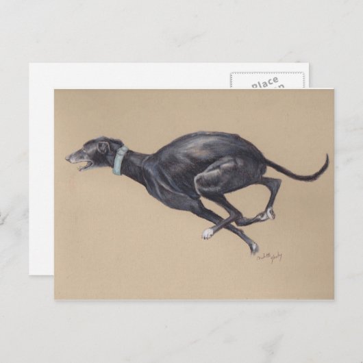 Black Greyhound Running Dog Art Briefkaart (Voorkant / Achterkant)
