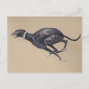 Black Greyhound Running Dog Art Briefkaart