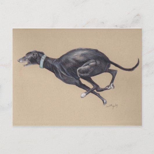 Black Greyhound Running Dog Art Briefkaart (Voorkant)