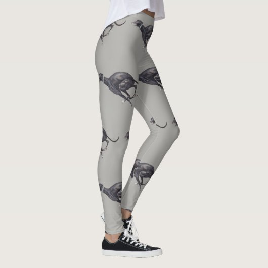Black Greyhound Running Dog Art Leggings (Rechts)