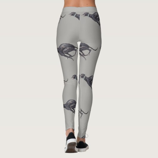 Black Greyhound Running Dog Art Leggings (Achterkant)