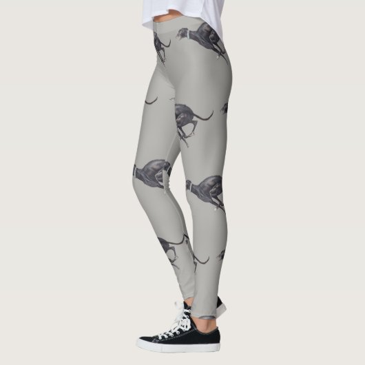 Black Greyhound Running Dog Art Leggings (Links)