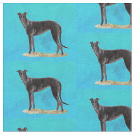 Black Greyhound Standing Dog Art Fabric Stof