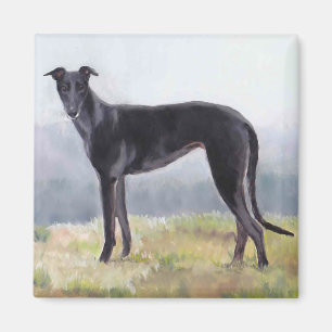 Black Greyhound Standing Dog Art Magnet