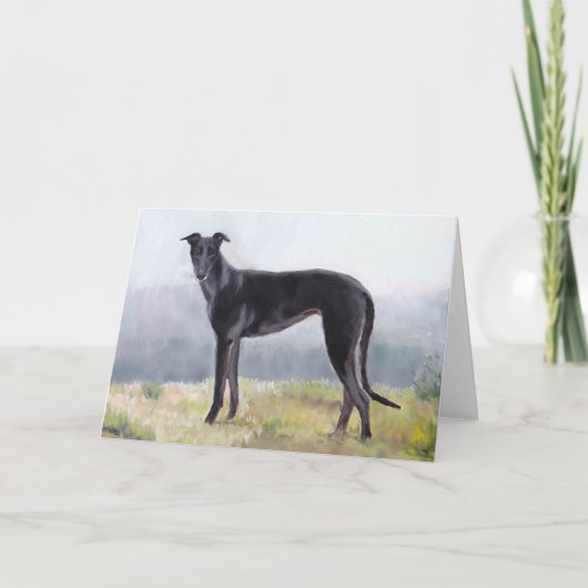 Black Greyhound Standing Dog Art Wenskaart Kaart (Voorkant)