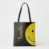 Black Grinning Smile Yellow Face Typography Tote Bag (Voorkant)