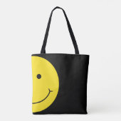 Black Grinning Smile Yellow Face Typography Tote Bag (Achterkant)