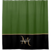 Black | Groen en goudmonogram Elegant Luxe Douchegordijn (Voorkant)