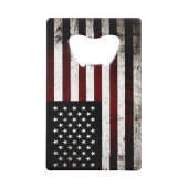 Black Grunge American Flag Creditkaart Flessenopener (Voorkant)