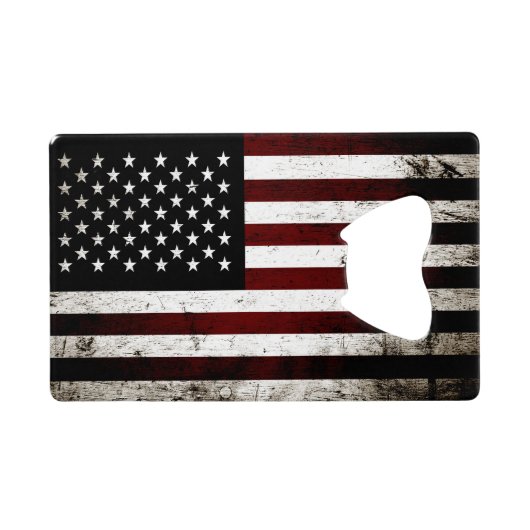 Black Grunge American Flag Creditkaart Flessenopener (Achterkant Horizontaal)