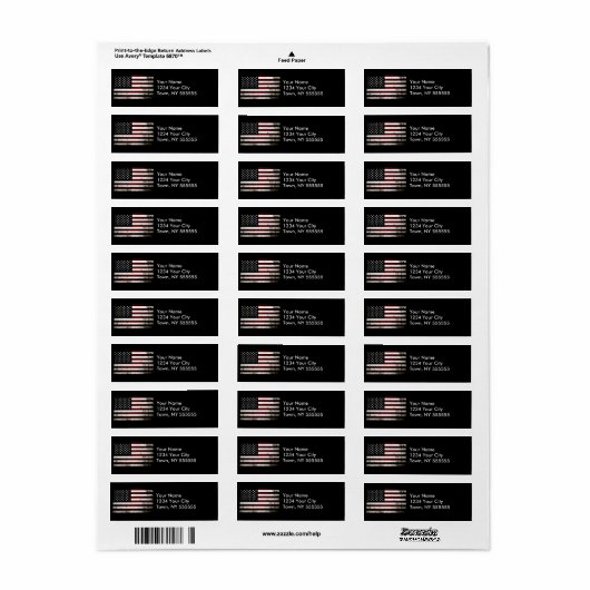 Black Grunge American Flag Etiket (Full Sheet)