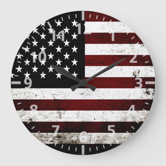 Black Grunge American Flag Grote Klok (Voorkant)