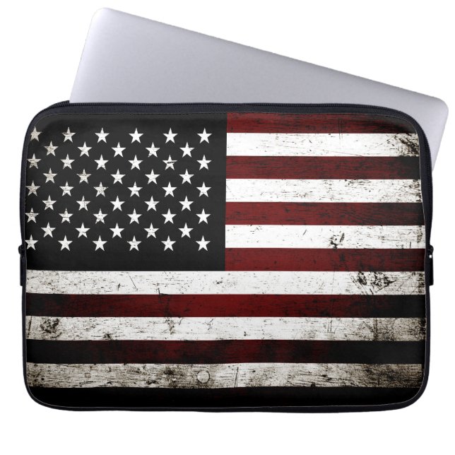 Black Grunge American Flag Laptop Sleeve (Voorkant)