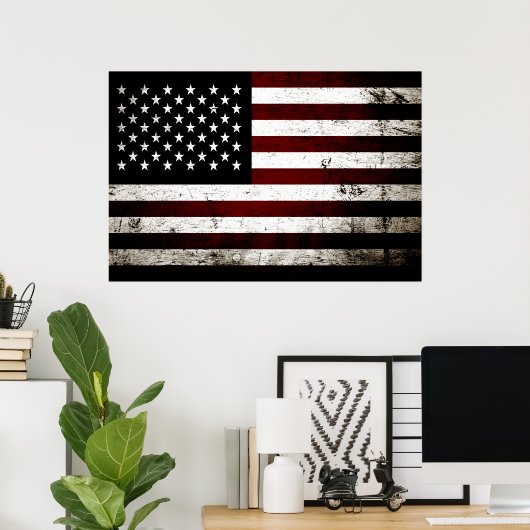 Black Grunge American Flag Poster (Thuiskantoor)