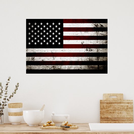 Black Grunge American Flag Poster (Keuken)
