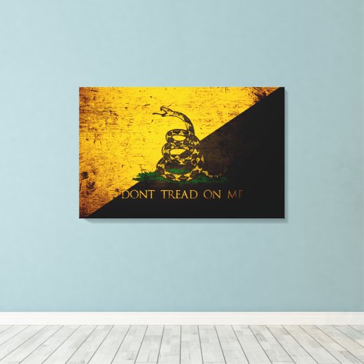 Black Grunge Anarcho Gadsden Flag Canvas Afdruk (Insitu (Houten vloer))