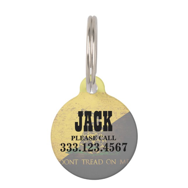 Black Grunge Anarcho Gadsden Flag Huisdierpenning (Voorkant)