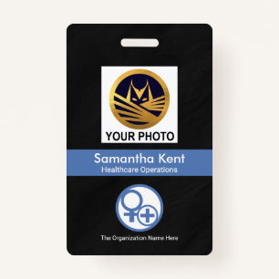 Black Grunge Blue Stripe Photo Template Medical Badge