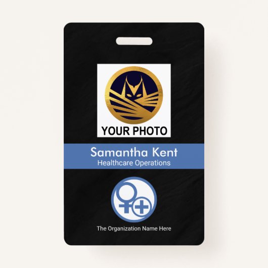 Black Grunge Blue Stripe Photo Template Medical Badge (Voorkant)