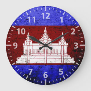 Black Grunge Cambodia Flag Grote Klok