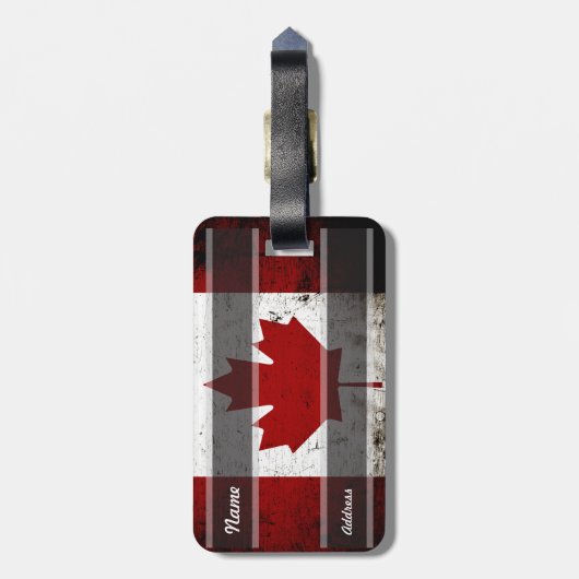Black Grunge Canada Flag Bagagelabel (Achterkant verticaal)