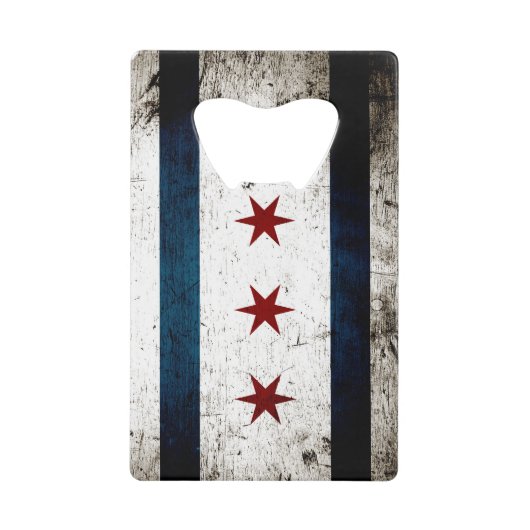 Black Grunge Chicago Flag Creditkaart Flessenopener (Voorkant)