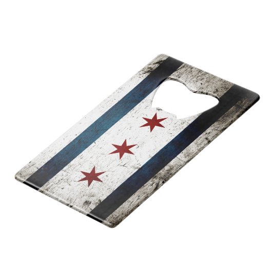 Black Grunge Chicago Flag Creditkaart Flessenopener (Achterkant Gekanteld)